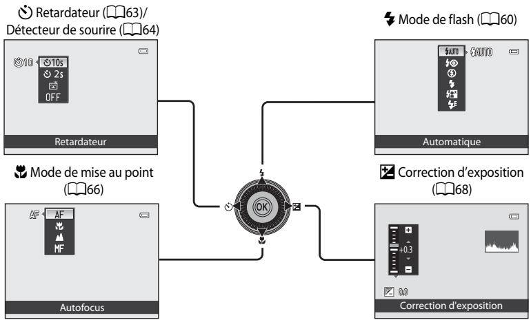 NIKON COOLPIX P310 - Fonctions pouvant'être régles à l'aide du sélecteur multidirectionnel - 1