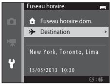 NIKON COOLPIX S3500 - Appuyez sur ou pour sélectionner le fuseau horaire de destination. - 2