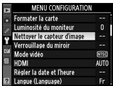 NIKON D90 - Afficher le menu Nettoyer le capteur d'image. - 2