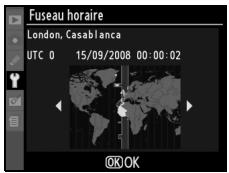 NIKON D90 - Choisir un fuseau horaire. - 1