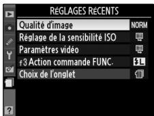 NIKON D90 - Réglages récents : Visualisation des réglages récents - 1