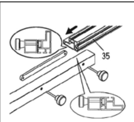 Technical diagram showing mechanical assembly with labeled components and magnified views