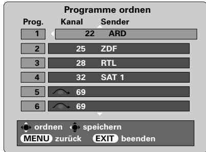 TOSHIBA 46WM48 - Sendereinstellung des Fernsehgerätes mit Schnelleinstellung, Sortieren der Programmplätze - 3