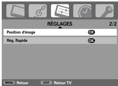 RÉGLAGES Position d'image OK Rég. Rapide OK MENU Retour EXIT Retour TV
