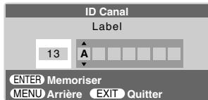 ID Canal Label 13 A ENTER Memoriser MENU Arrière EXIT Quitter