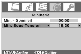 Minuterie Min. - Sommeil 00:00 Min. Sous Tension 10:30 MENU Arrière EXIT Quitter