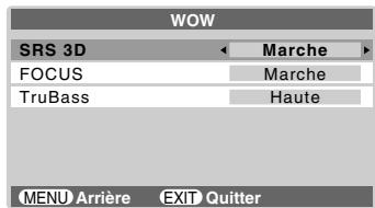 WOW SRS 3D ← Marche > FOCUS Marche TruBass Haute MENU Arrière EXIT Quitter