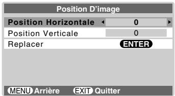 Position D'image Position Horizontale 0 Position Verticale 0 Replacer ENTER MENU Arrière EXIT Quitter