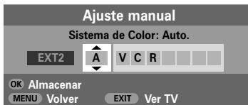 TOSHIBA 32WL56 - Con la fuente externa en funcionamiento, seleccione Ajuste manual del menú CONFIGURACIÓN. - 1