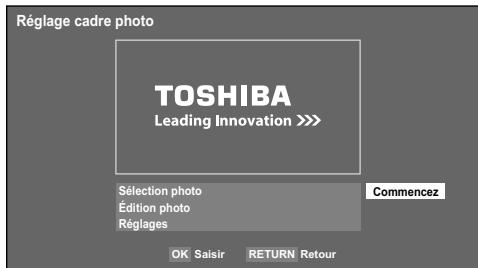 Réglage cadre photo TOSHIBA Leading Innovation >> Sélection photo Édition photo Réglages OK Saisir RETURN Retour Commencez