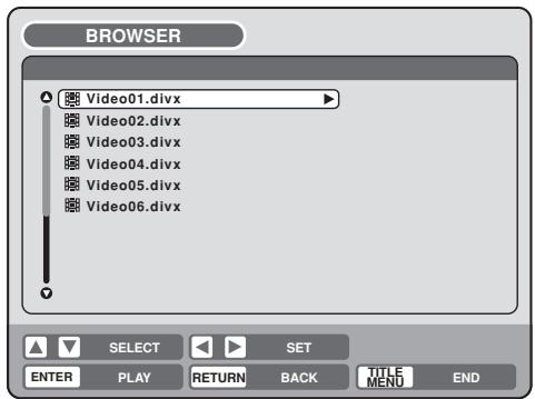 TOSHIBA D-VR6 - Appuyer sur ou pour désirer le fichier divx. - 1