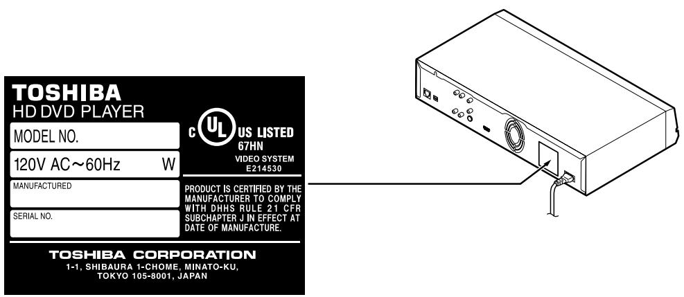 TOSHIBA HD-A2 - Emplacement et sens de l'étiquette - 1