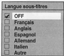 Langue sous-titres OFF Français Anglais Espagnol Allemand Italien Autre