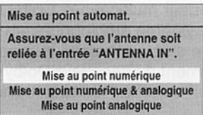 Mise au point automat. Assurez-vous que l'antenne soit rellée à l'entrée "ANTENNA IN". Mise au point numérique Mise au point numérique & analogique Mise au point analogique
