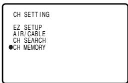 CH SETTING EZ SETUP AIR/CABLE CH SEARCH ●CH MEMORY