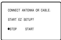 CONNECT ANTENNA OR CABLE. START EZ SETUP? ●STOP START