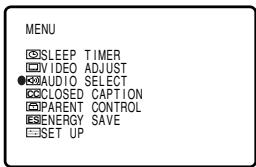 MENU ☑SLEEP TIMER ☑VIDEO ADJUST ●☑AUDIO SELECT ☑☑CLOSED CAPTION ☑☑PARENT CONTROL ☑☑ENERGY SAVE ☑☑SET UP