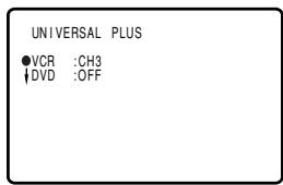UNIVERSAL PLUS ●VCR :CH3 ↓DVD :OFF