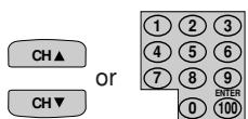CH▲ CH▼ or 1 2 3 4 5 6 7 8 9 0 ENTER 100