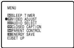 MENU ☑SLEEP TIMER ●☑VIDEO ADJUST ☑AUDIO SELECT ☑CLOSED CAPTION ☑PARENT CONTROL ☑ENERGY SAVE ☑SET UP
