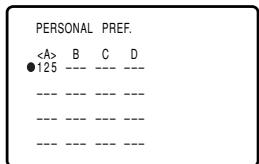 PERSONAL PREF. B C D ●125 --- --- --- --- --- --- --- --- --- --- --- --- --- --- --- --- --- --- ---