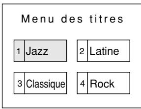 Menu des titres 1 Jazz 2 Latine 3 Classique 4 Rock