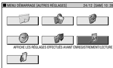 MENU DÉMARRAGE [AUTRES RÉGLAGES] 24/12 [SAM] 10:28 AFFICHE LES RÉGLAGES EFFECTUÉS AVANT ENREGISTREMENT/LECTURE