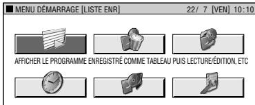 MENU DÉMARRAGE [LISTE ENR] 22/ 7 [VEN] 10:10 AFRICHER LE PROGRAMME ENREGISTRÉ COMME TABLEAU Puis LECTURE/ÉDITION, ETC