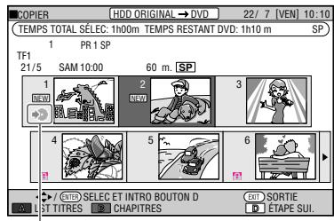 COPIER HDD ORIGINAL → DVD 22/7 [VEN] 10:10 TEMPS TOTAL SÉLEC: 1h00m TEMPS RESTANT DVD: 1h10 m TF1 PR 1 SP 21/5 SAM 10:00 60 m. SP 1 2 3 4 5 6 TETTE SELEC ET INTRO BOUTON D SUT SORTIE LT TITRES CHAPITRES ETAPE SUI.
