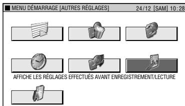 MENU DÉMARRAGE [AUTRES RÉGLAGES] 24/12 [SAM] 10:28 AFFICHE LES RÉGLAGES EFFECTUÉS AVANT ENREGISTREMENT/LECTURE