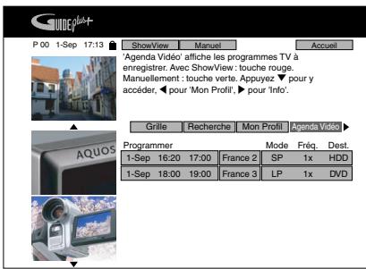 SHARP DV-HR480F - ① Appuyez sur ▲/▼/◄/► pour accéder à l'écran de l'Agenda Vidéo via la barre de menu. - 1