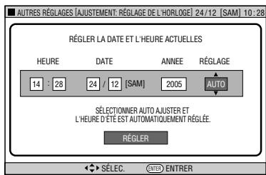 SHARP DV-HR480F - Réglage Automatique de l'Horloge Appuyez sur ▲/▼ pour sélectionner "AUTO" ou "ARRÊT" dans le cadre "RÉGLAGE". Si "AUTO" est sélectionné, l'horloge s'ajustera d'elle-même. - 1
