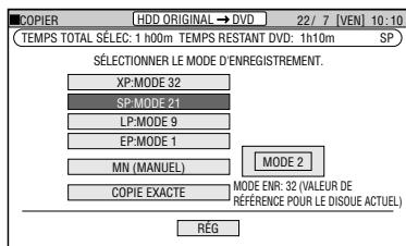 SHARP DV-HR480F - Appuyez sur ▲/▼ pour sélectionner le mode d'enregistrement (la qualité de l'image), puis appuyez sur SET/ENTER. - 1