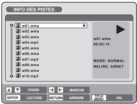 INFO DES PISTES w01.wma w02.wma w03.wma w04.mp3 w05.wma w06.wma w07.mp3 w08.wma w09.wma w10.mp3 w01.wma 00:00:19 MODE: NORMAL RELIRE: ARRET CHOISI MARCHE ENTER LECTURE RETURN ARRIERE TITLE MENU FIN