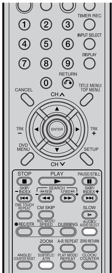 TIMER REC INPUT SELECT DISPLAY RETURN 0 TITLE MENU/ TOP MENU CANCEL CH TRK - ENTER TRK + DVD MENU SETUP CH STOP PLAY PAUSE/STILL SKIP/ INDEX SEARCH REW FWD SKIP/ INDEX+ ONE TOUCH REPEAT CM SKIP SLOW ● REC/OTR REC MODE/ SPEED DUBBING AUDIO/ AUDIO SELECT ZOOM A-B REPEAT ZERO RETURN ANGLE/ COUNTER RESET SUBTITLE/ ATR PLAY MODE/ REPEAT CLOCK/ COUNTER