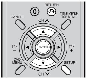 RETURN 0 TITLE MENU/ TOP MENU CANCEL CH ↑ TRK - ENTER TRK + DVD MENU SETUP CH ↓