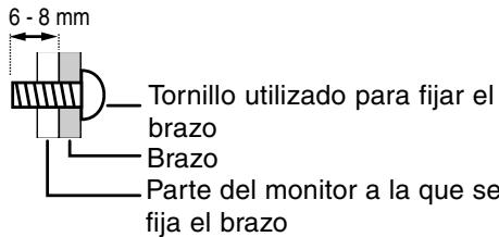 6 - 8 mm Tornillo utilizado para fijar el brazo Brazo Parte del monitor a la que se fija el brazo