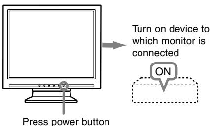 Turn on device to which monitor is connected ON Press power button