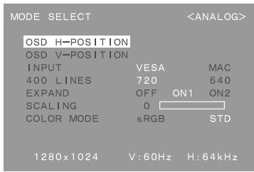 SHARP LL-T1811W - Menu MODE SELECT - 1