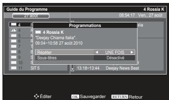 Guide du Programme 21.3004 4 Rossia K 08:54:17 Ves, 21 Beat Programmations 4 Rossia K "Deejay Chama Italia". 09/04-10/58:27 a00/2010 Repeater Sous-dres Une FDS Detractive SIT 5 13:18-13:44 Deejay News Beat Editor Sauvegarder MEN Retour