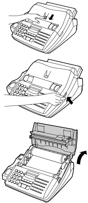 SHARP FO-1460 - Appuyez sur l'endroit marqué OPEN et ouvrez le couvercle du compartiment d'impression. - 1