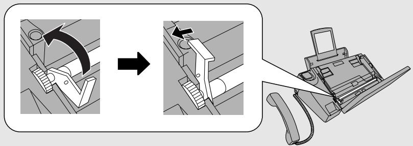 SHARP UX-B30 - Poussez le levier vert vers le haut et en arrière. Assurez-vous que la petite poignée du levier s'enclenche dans les trous sur le côté du compartiment. - 1