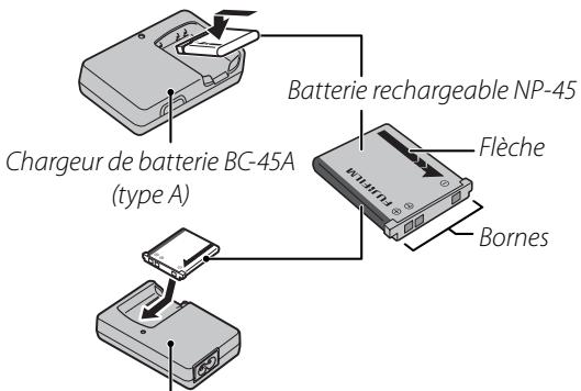 FUJIFILM J100 - Placez la batterie dans le chargeur. - 1