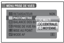 MENU PRISE DE VUES RETARDATEUR PHOTOMETRIE MULTI CENTRALE MOYENNE M balanced des blues PRISE DE VUE RA MISE AU POINT AF MODE AF
