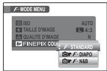 F-MODE MENU ISO ISO AUTO TAILLE D'IMAGE 4:3 QUALITE D'IMAGE N FINEPIX COU F-STANDARD F-DIAP0 F-N&B