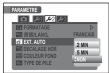 PARAMETRE FORMATAGE FRANÇAIS EXT. AUTO 2 MIN 5 MIN NON