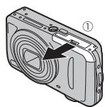 FUJIFILM FINEPIX T190 - Ouvrez le couvercle du compartiment des batteries/piles. - 1