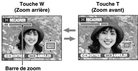 Touche W (Zoom arrière) RECADRER OK ENTREE BACK ANNULER Barre de zoom Touche T (Zoom avant) RECADRER OK ENTREE BACK ANNULER