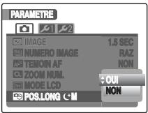 PARAMETRE IMAGE 1.5 SEC NUMERO IMAGE RAZ TEMON AF NON ZOOM NULL MODE LCD + OUI + NON POS.LONG ⬆M