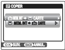 COPY1 COPIER MEL INT → CARTE MEL INT → CARTE OK SUV. BACK ANNUL.